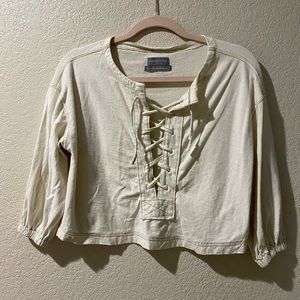 Urban outfitters off white lace up long sleeve top